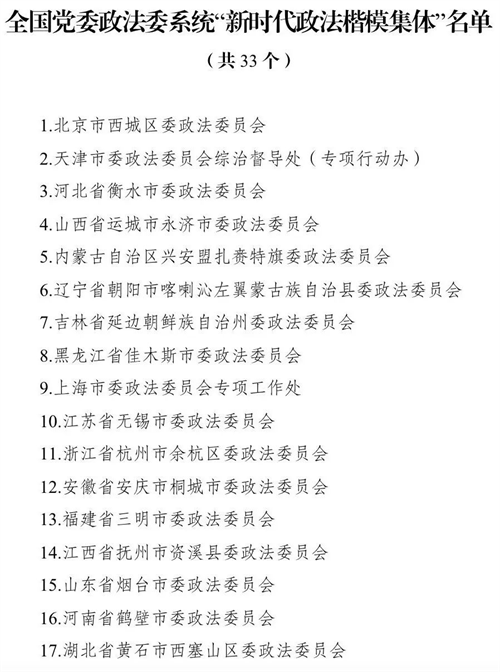 文山中央政法委、人社部印发《关于表彰全国党委政法委系统“新时代政法楷模集体”和“新时代政法楷模个人”的决定》